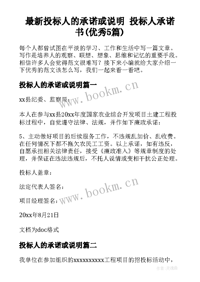 最新投标人的承诺或说明 投标人承诺书(优秀5篇)