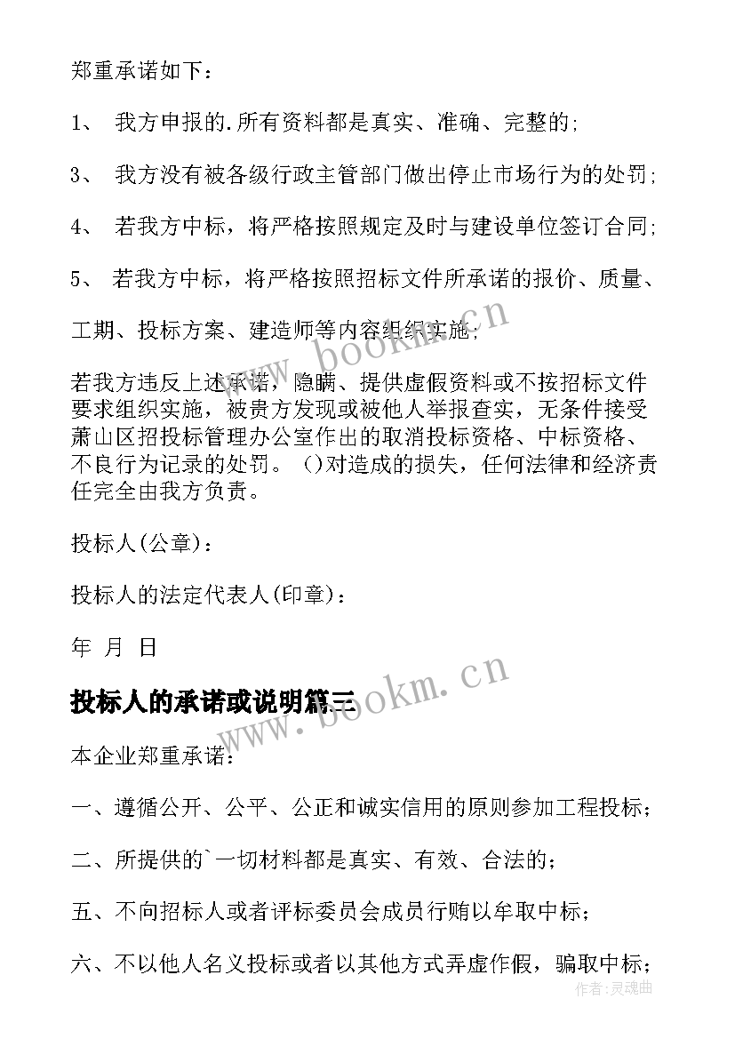 最新投标人的承诺或说明 投标人承诺书(优秀5篇)