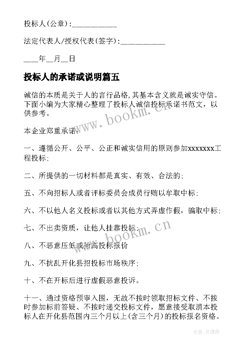 最新投标人的承诺或说明 投标人承诺书(优秀5篇)