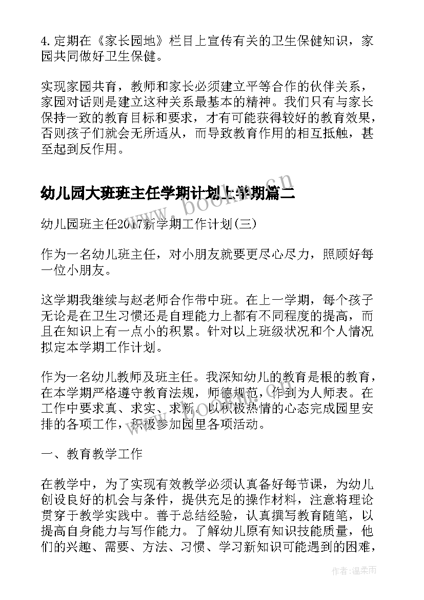 2023年幼儿园大班班主任学期计划上学期(大全10篇)