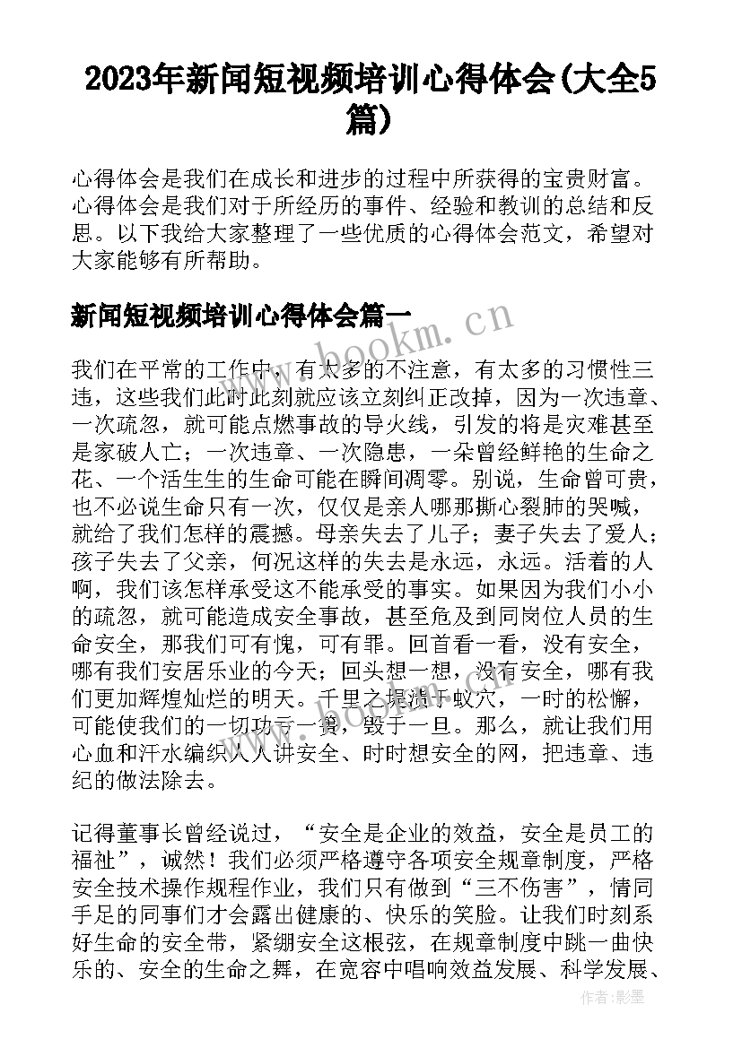 2023年新闻短视频培训心得体会(大全5篇)