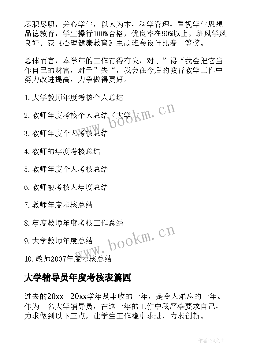 2023年大学辅导员年度考核表 大学年度考核个人总结(优秀7篇)