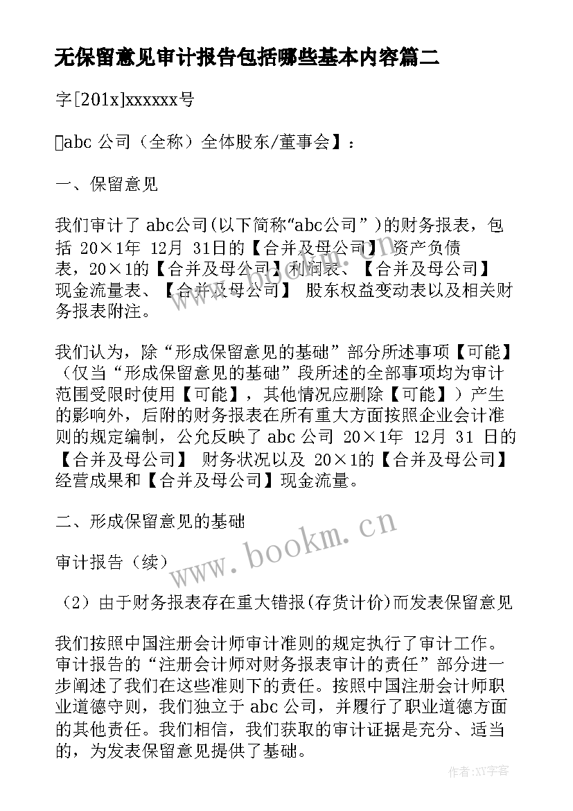 最新无保留意见审计报告包括哪些基本内容 无保留意见审计报告适用于非上市公司(汇总5篇)