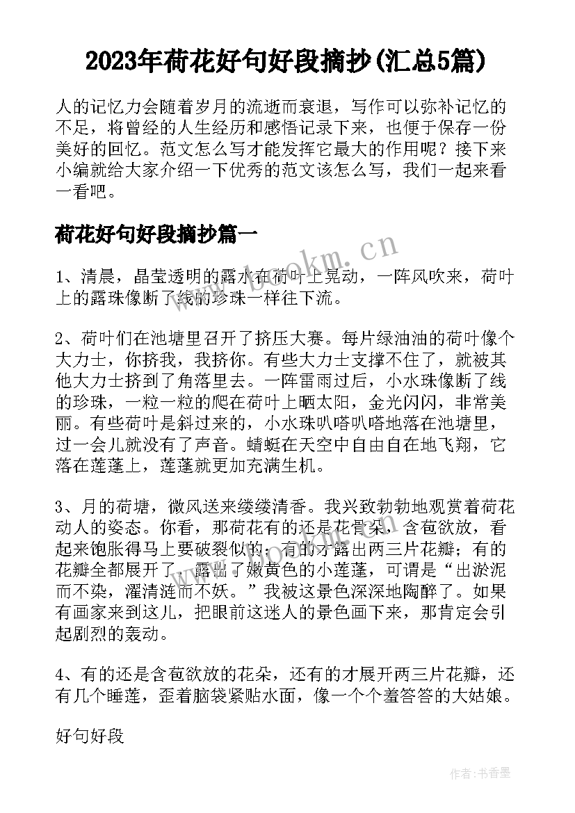 2023年荷花好句好段摘抄(汇总5篇)