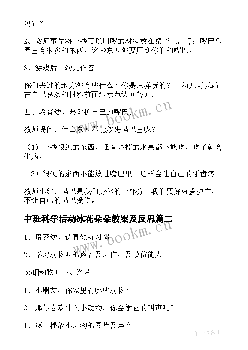 2023年中班科学活动冰花朵朵教案及反思 中班科学活动教案(大全5篇)