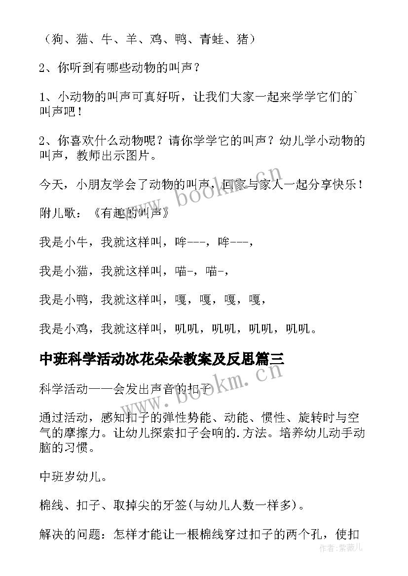 2023年中班科学活动冰花朵朵教案及反思 中班科学活动教案(大全5篇)