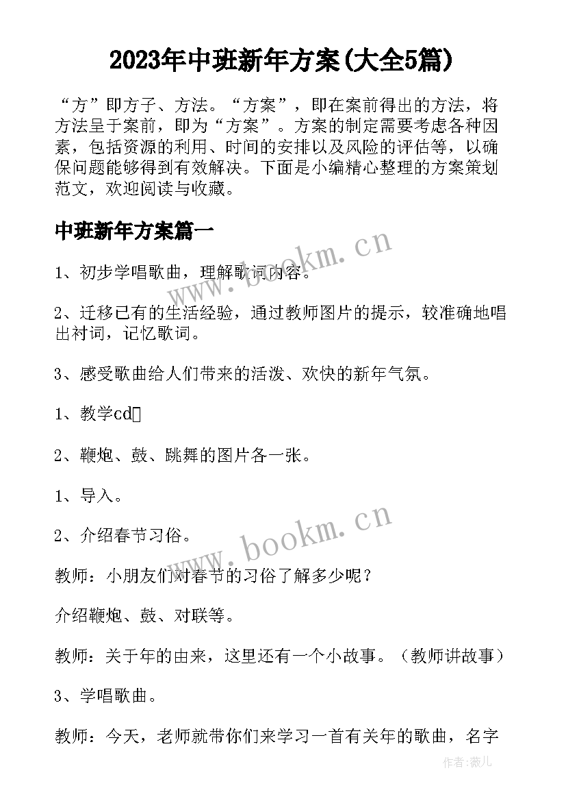 2023年中班新年方案(大全5篇)