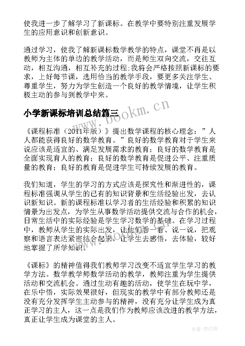 2023年小学新课标培训总结(优秀5篇)