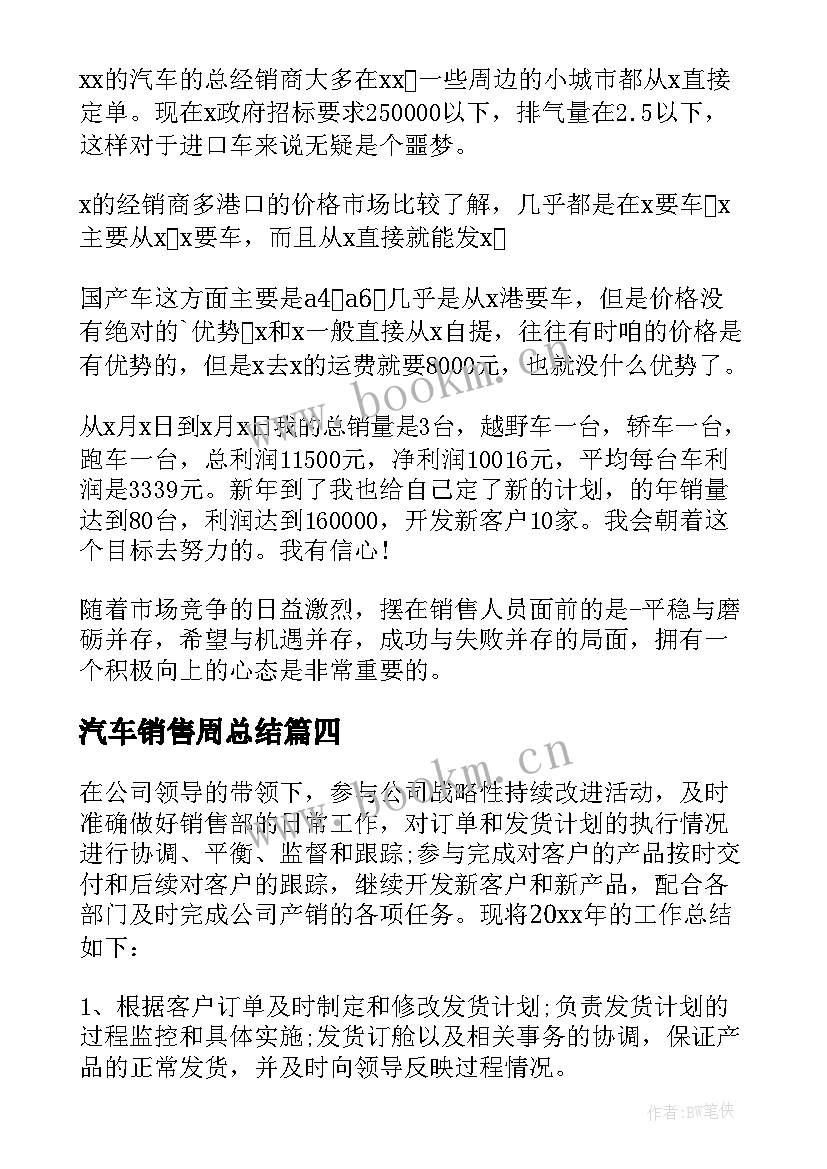 2023年汽车销售周总结(通用7篇)