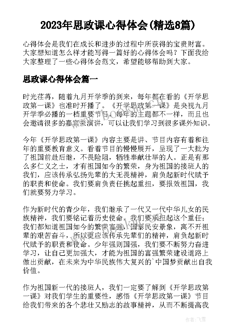 2023年思政课心得体会(精选8篇)