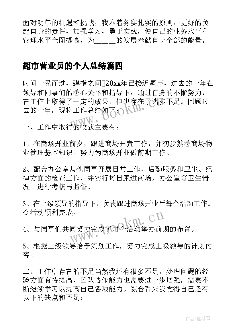 超市营业员的个人总结 超市营业员个人总结(精选5篇)