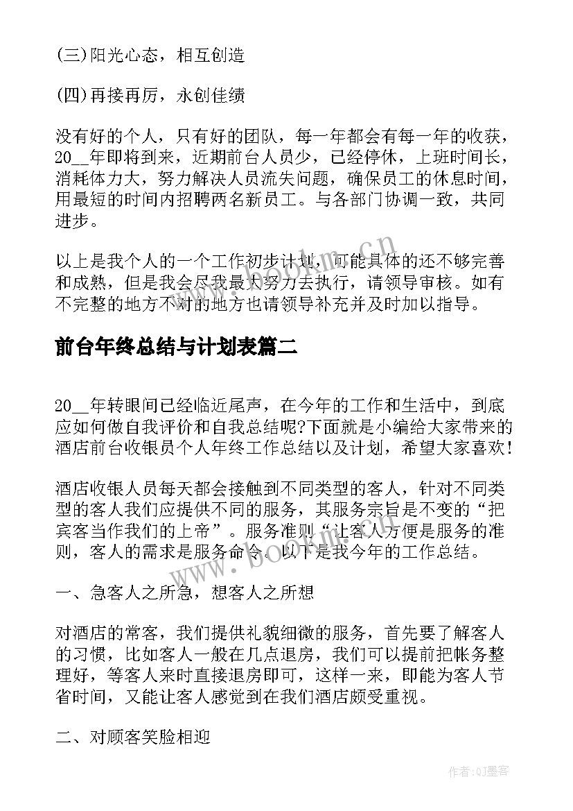 前台年终总结与计划表(精选5篇)