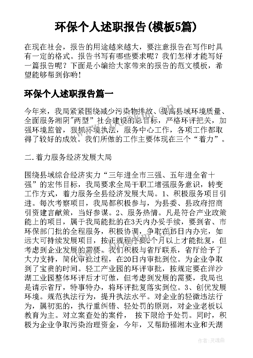 环保个人述职报告(模板5篇)