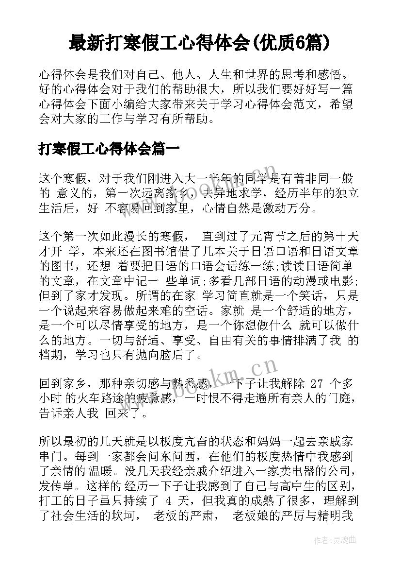 最新打寒假工心得体会(优质6篇)