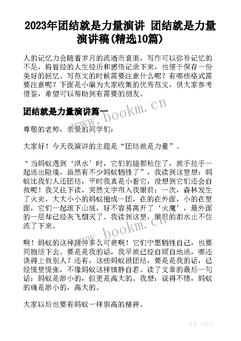 2023年团结就是力量演讲 团结就是力量演讲稿(精选10篇)