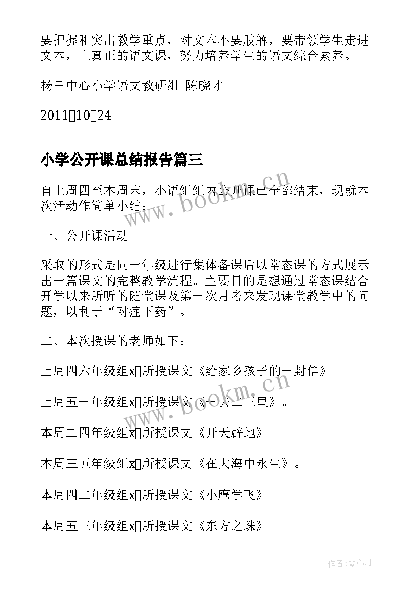 2023年小学公开课总结报告 小学数学公开课活动实施方案(大全10篇)