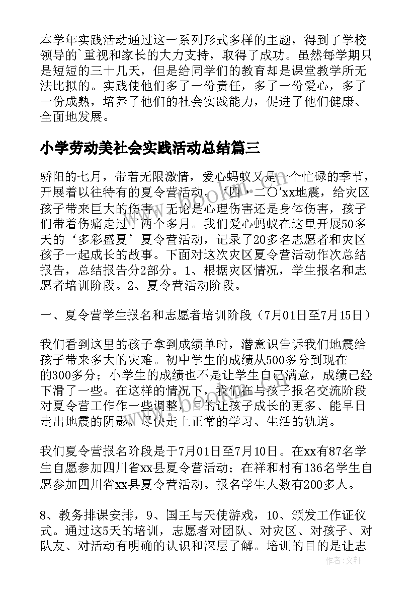 小学劳动美社会实践活动总结(实用8篇)