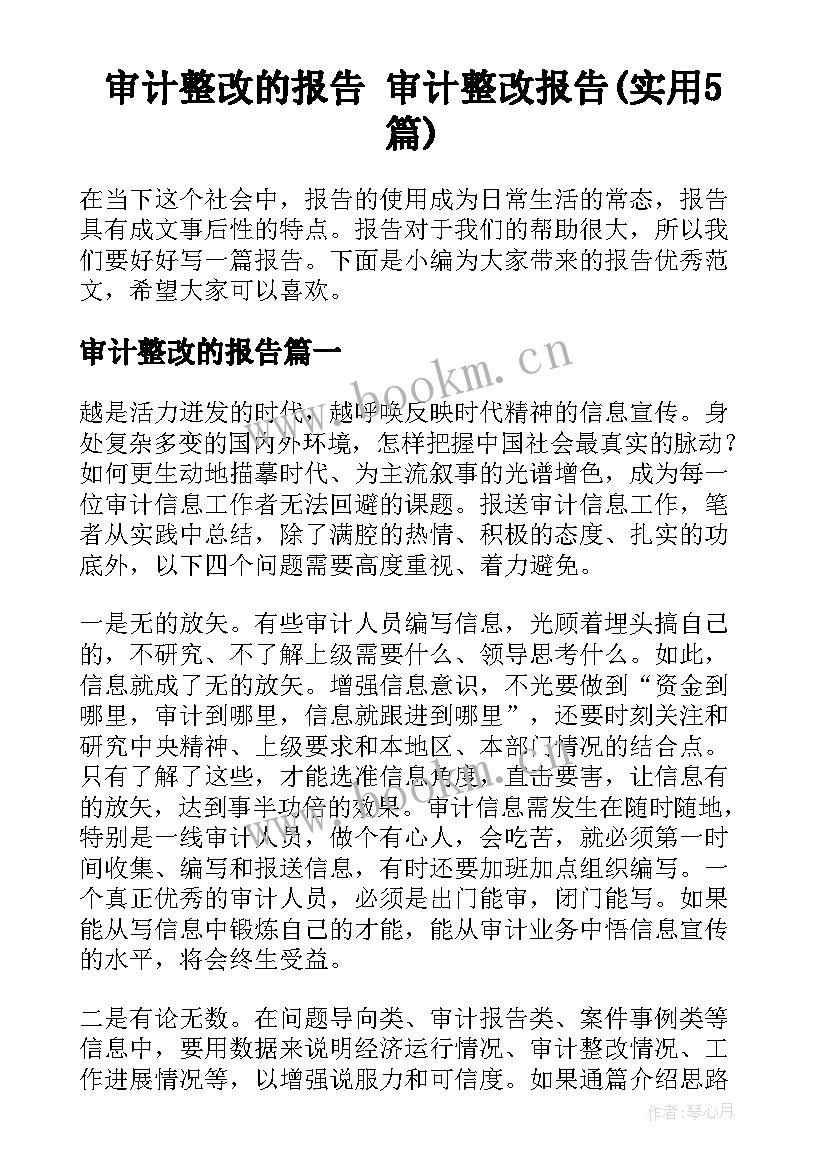 审计整改的报告 审计整改报告(实用5篇)