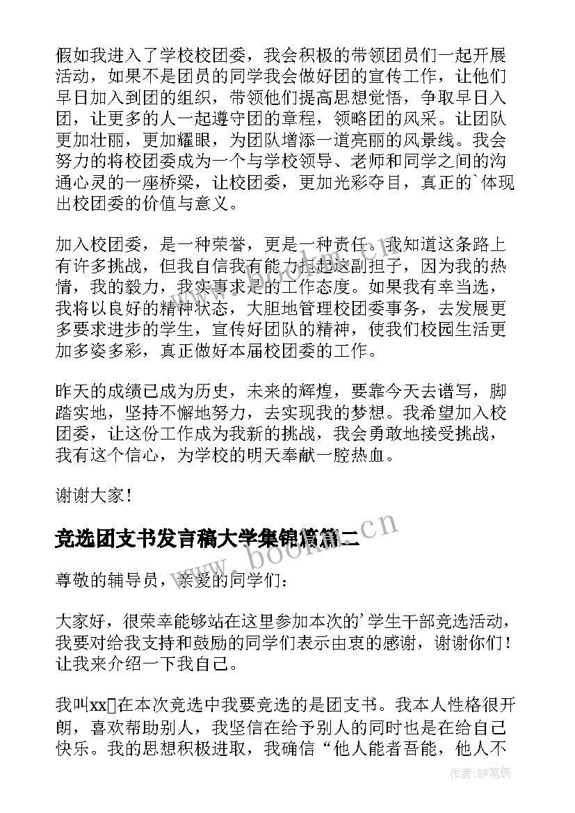 竞选团支书发言稿大学集锦篇 大学竞选团支书发言稿(模板5篇)