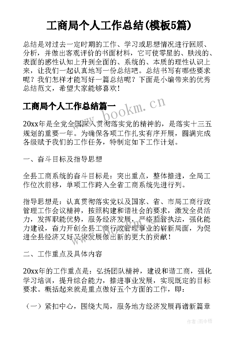 工商局个人工作总结(模板5篇)