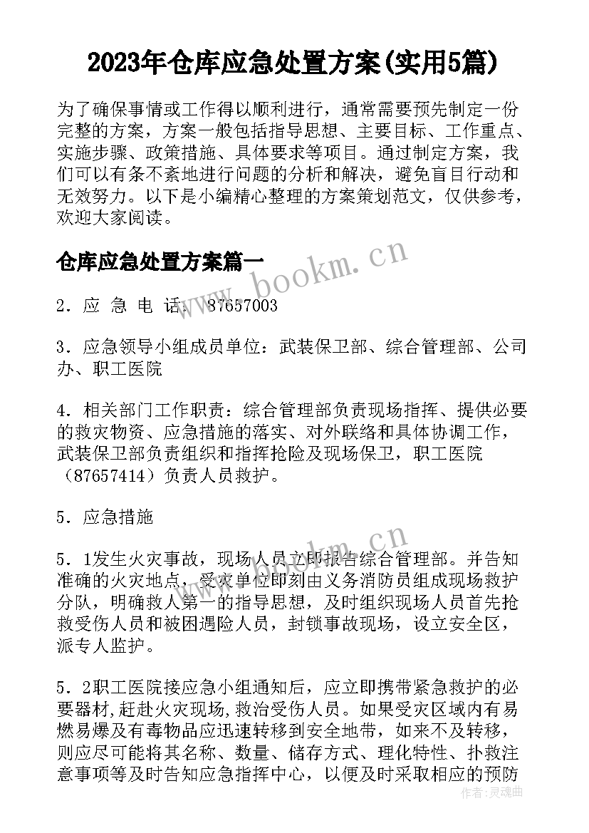 2023年仓库应急处置方案(实用5篇)