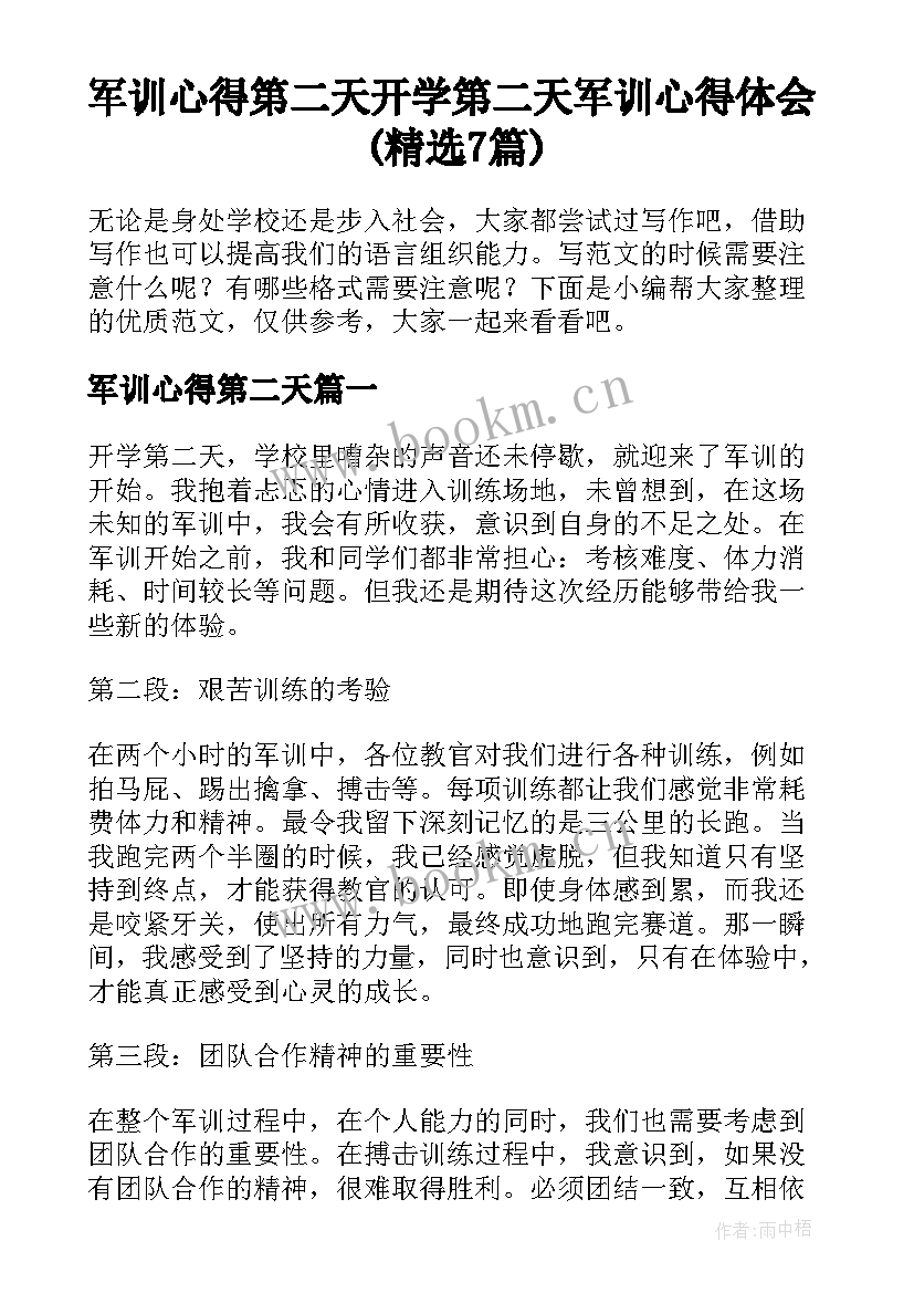 军训心得第二天 开学第二天军训心得体会(精选7篇)