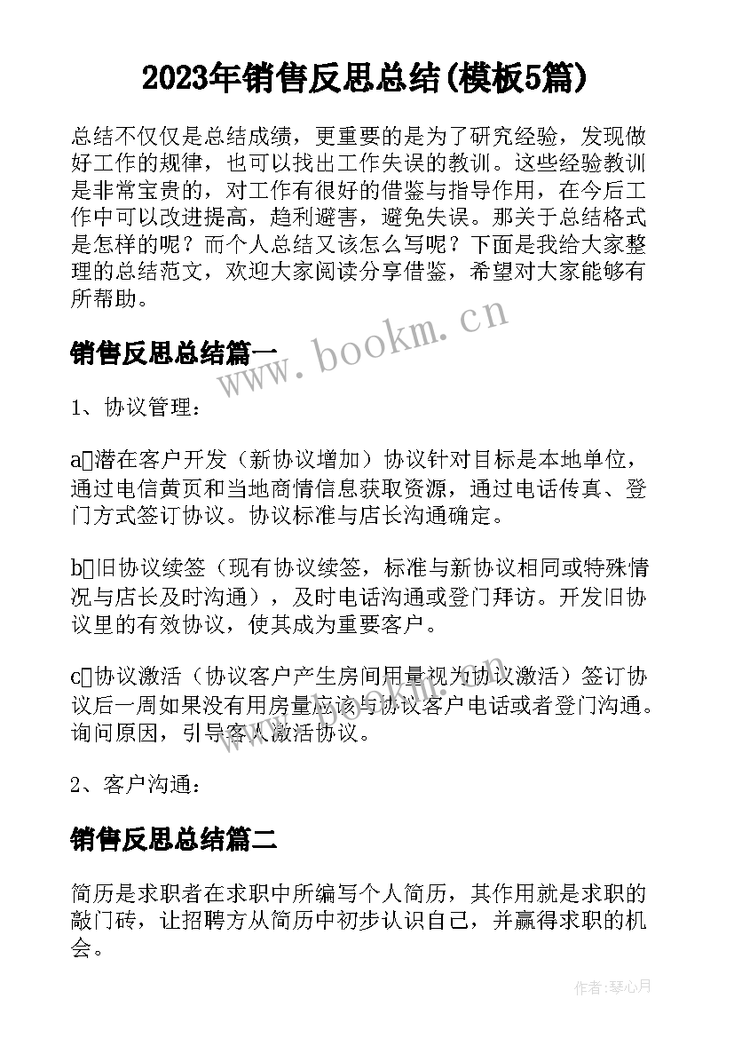 2023年销售反思总结(模板5篇)