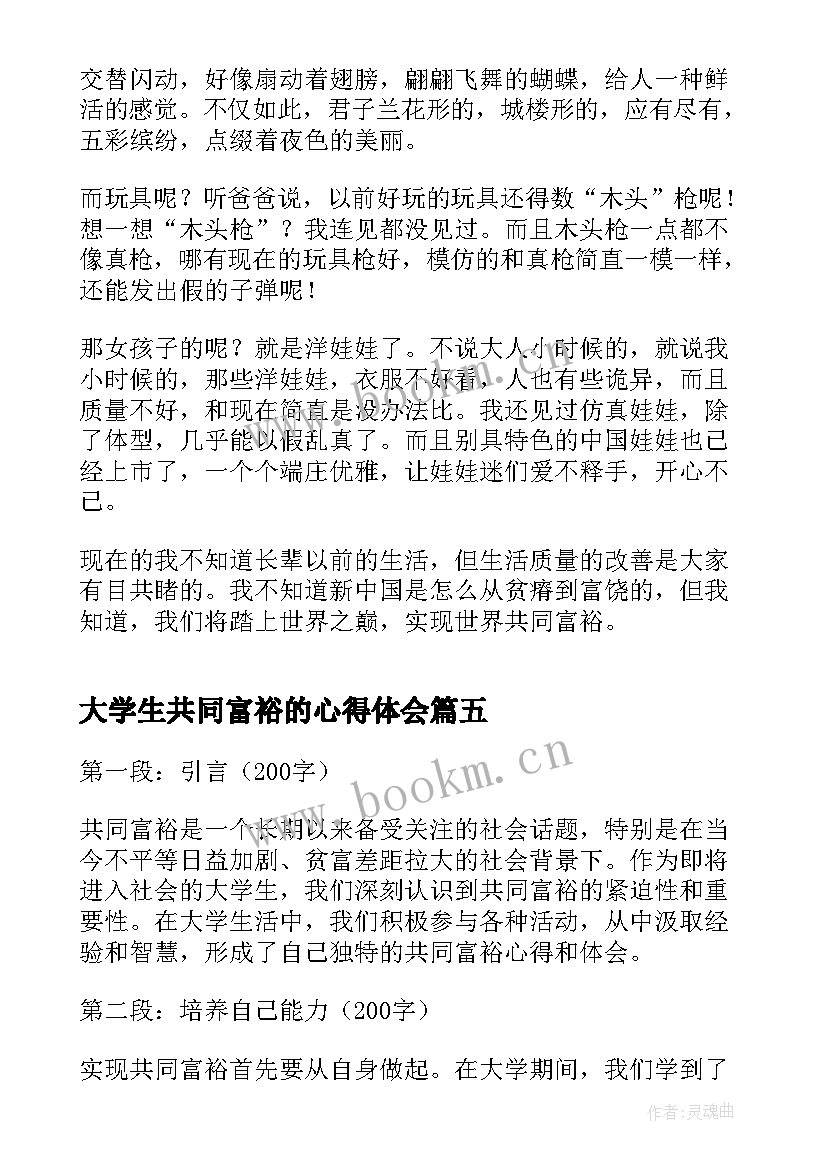 2023年大学生共同富裕的心得体会(大全5篇)