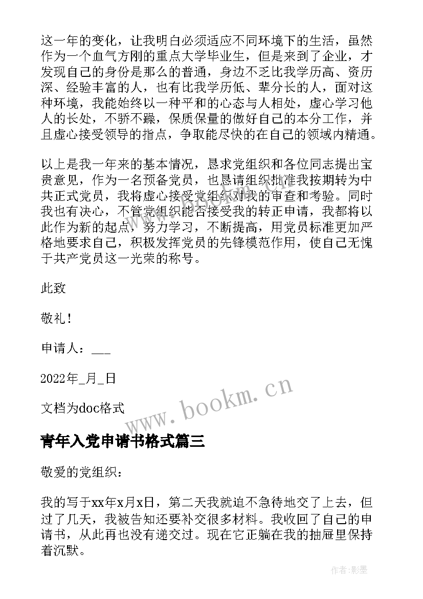 青年入党申请书格式 入党申请书格式(汇总6篇)