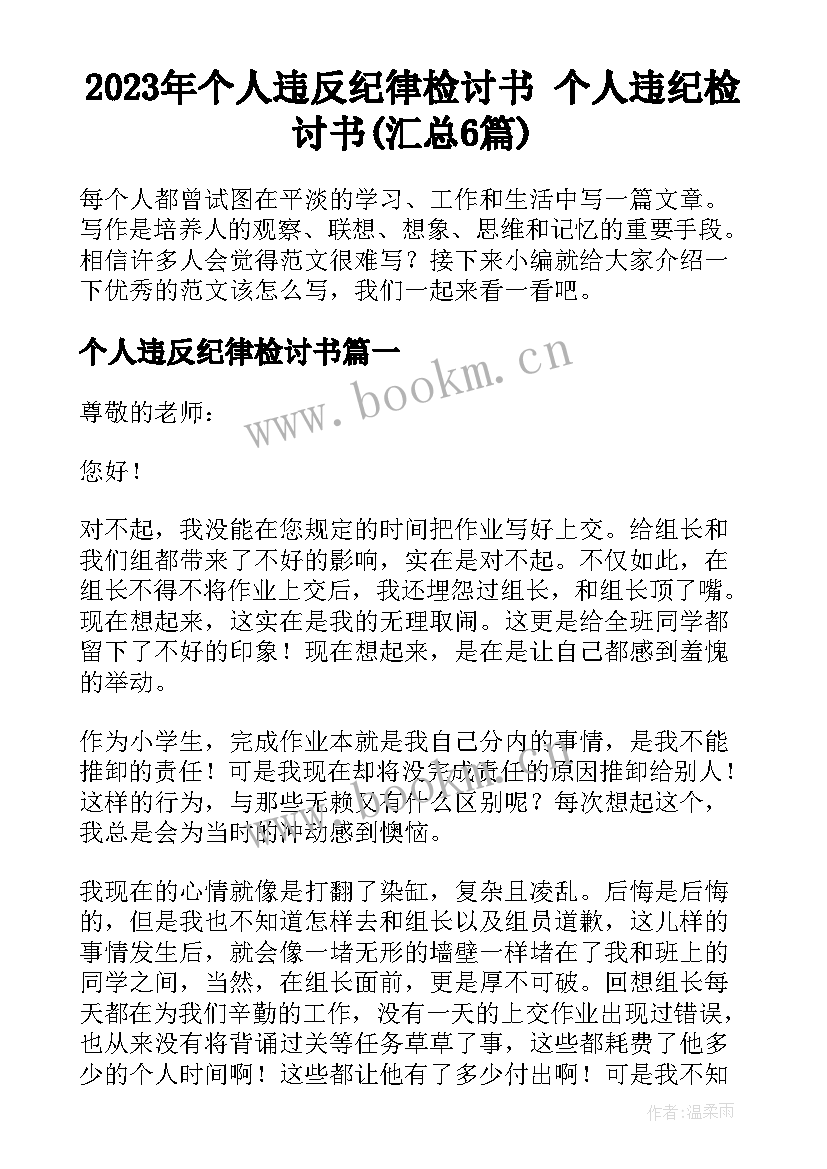 2023年个人违反纪律检讨书 个人违纪检讨书(汇总6篇)