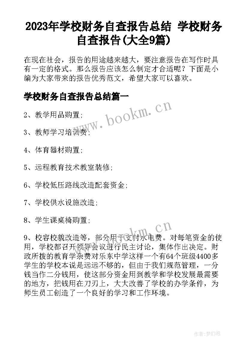 2023年学校财务自查报告总结 学校财务自查报告(大全9篇)