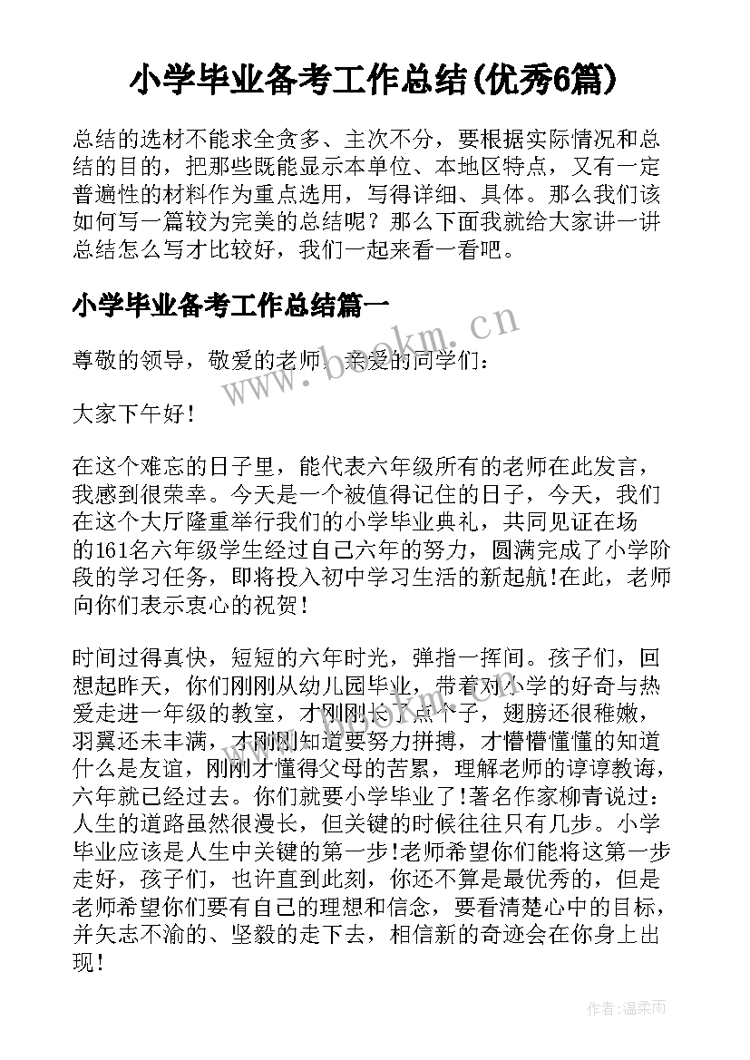 小学毕业备考工作总结(优秀6篇)