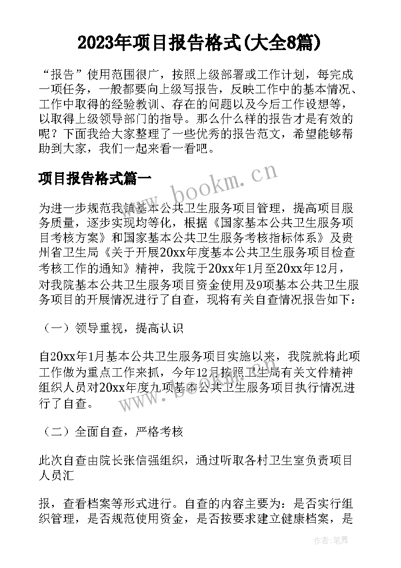 2023年项目报告格式(大全8篇)