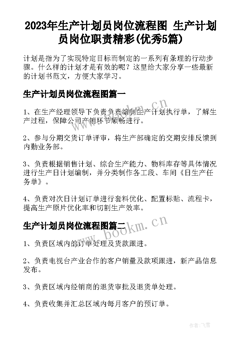 2023年生产计划员岗位流程图 生产计划员岗位职责精彩(优秀5篇)