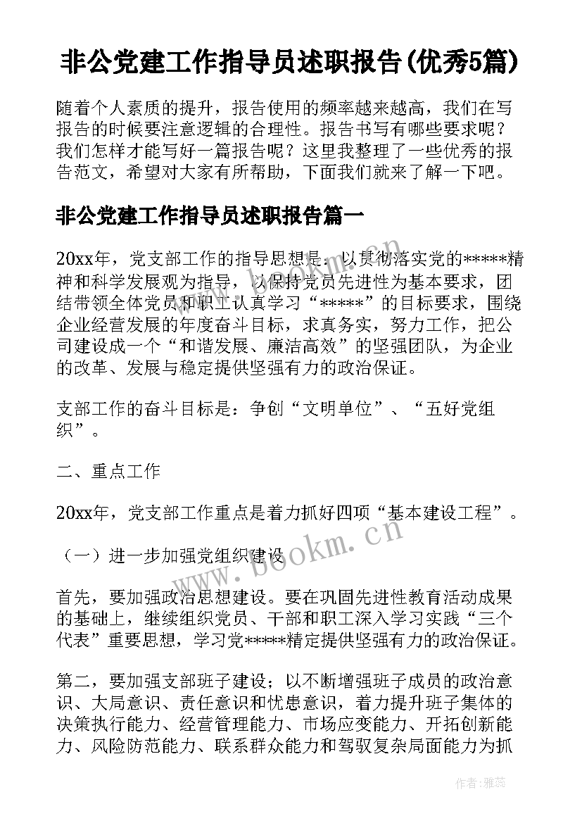 非公党建工作指导员述职报告(优秀5篇)