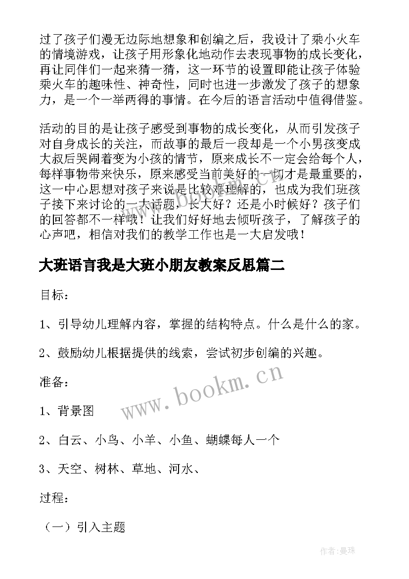 大班语言我是大班小朋友教案反思 大班语言教学反思(优质8篇)