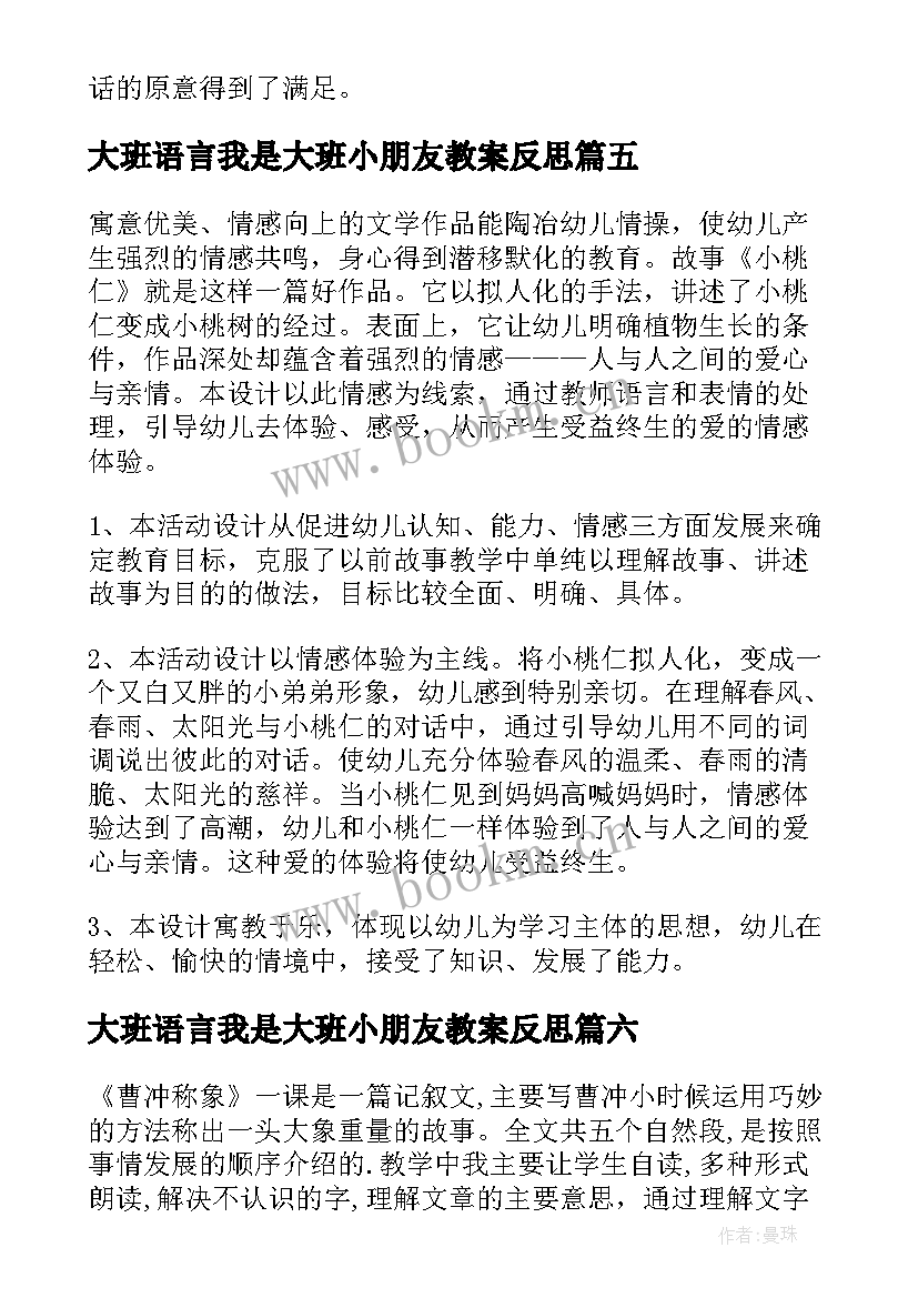 大班语言我是大班小朋友教案反思 大班语言教学反思(优质8篇)