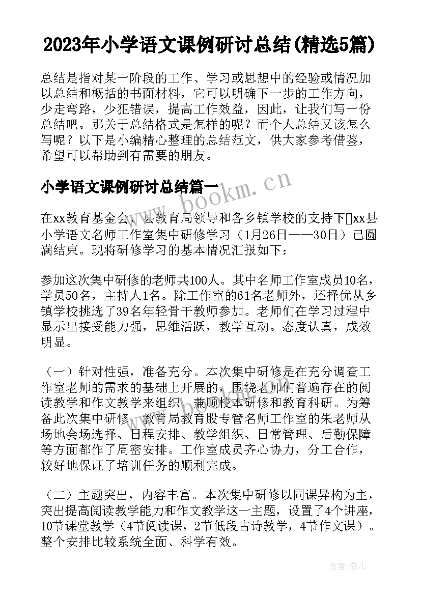 2023年小学语文课例研讨总结(精选5篇)