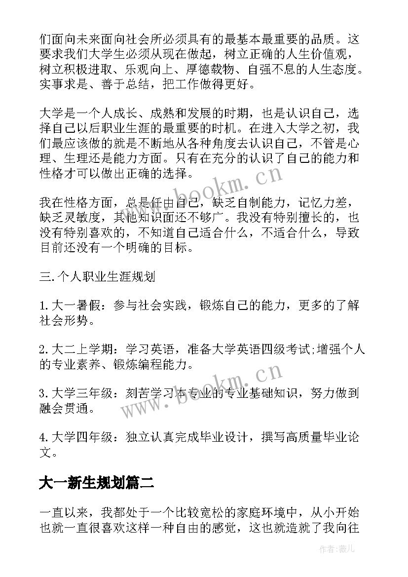 2023年大一新生规划(大全5篇)