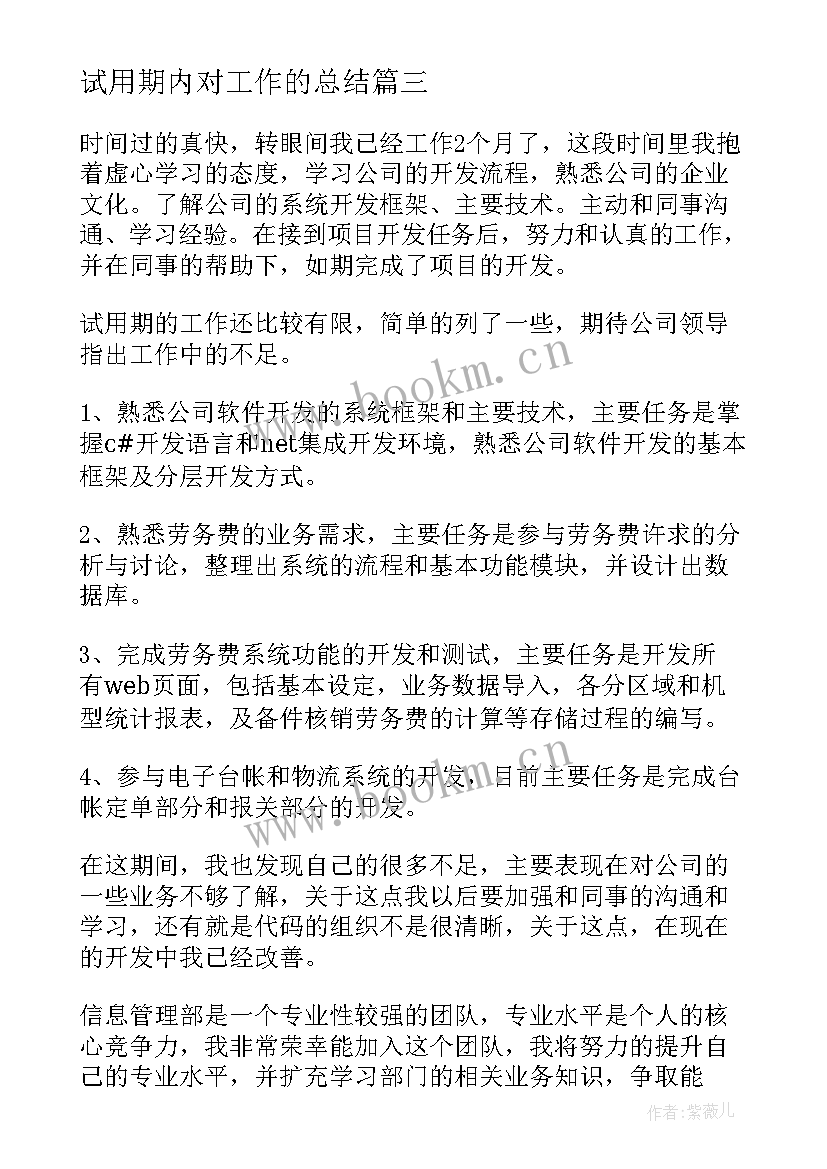 试用期内对工作的总结(优秀10篇)