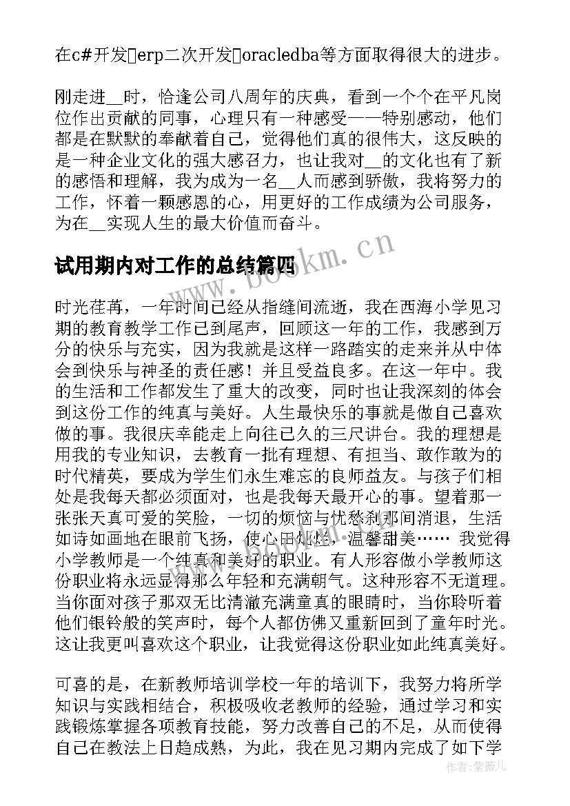 试用期内对工作的总结(优秀10篇)