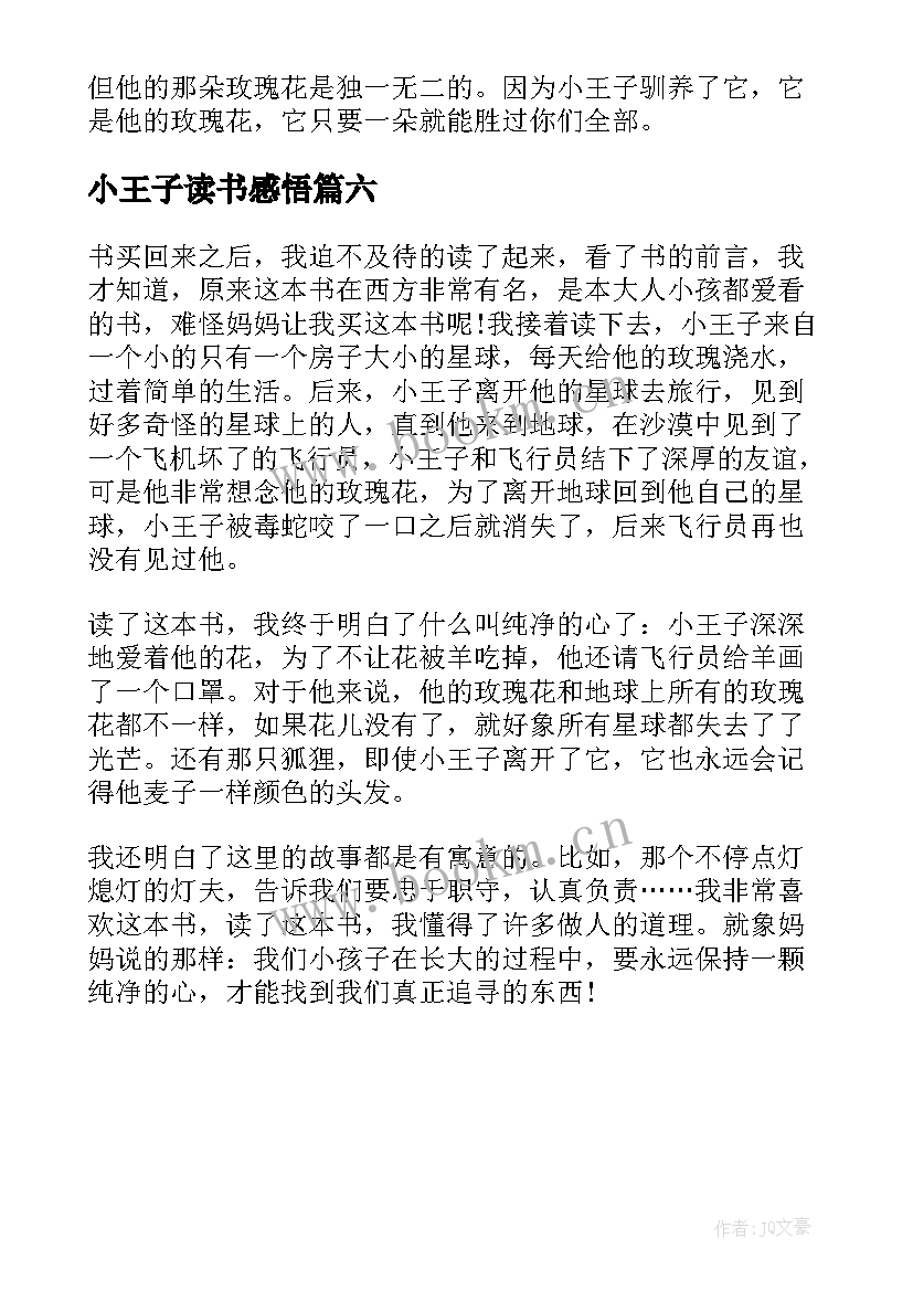 最新小王子读书感悟 小王子的读书感悟(模板6篇)