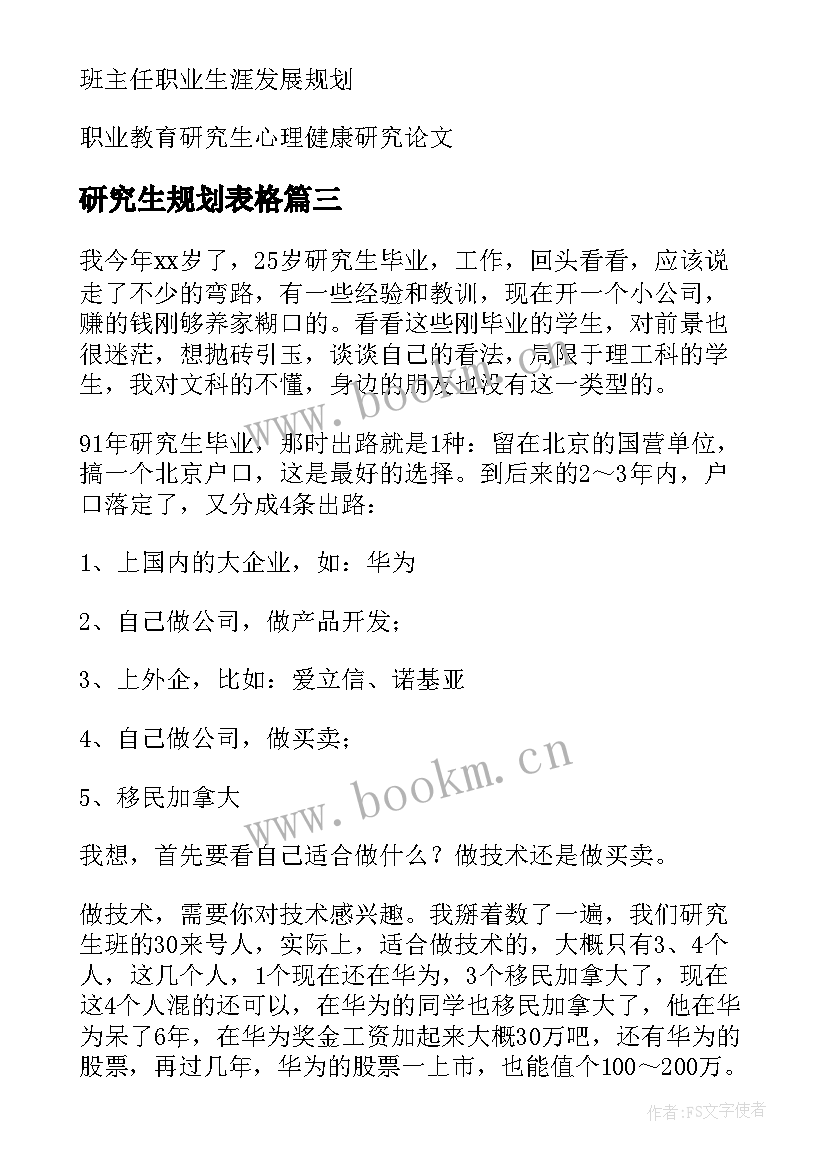 研究生规划表格(模板5篇)