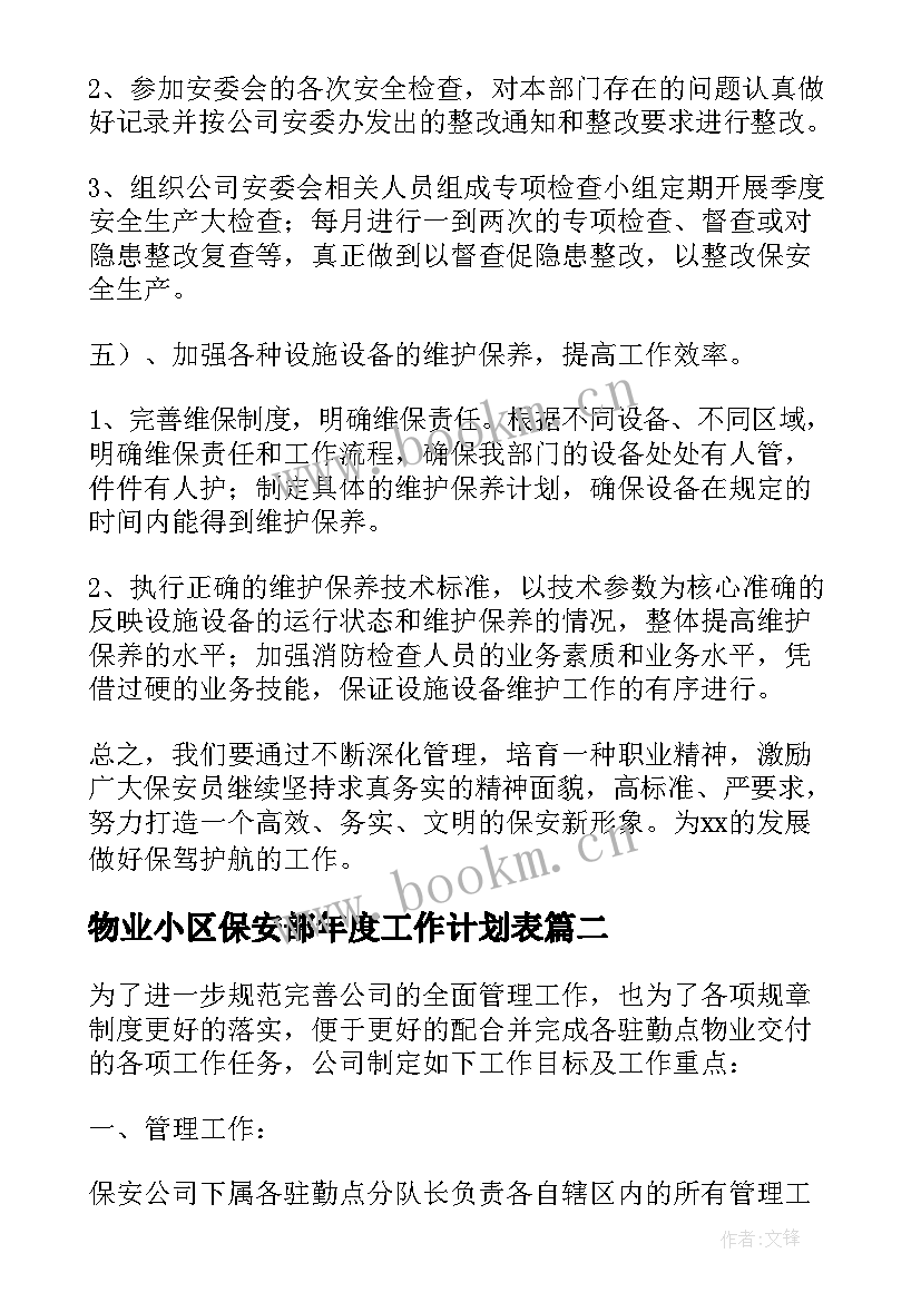 最新物业小区保安部年度工作计划表 保安部年度工作计划(优质5篇)