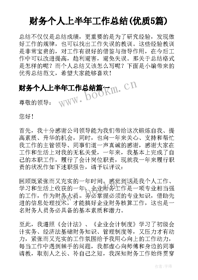 财务个人上半年工作总结(优质5篇)