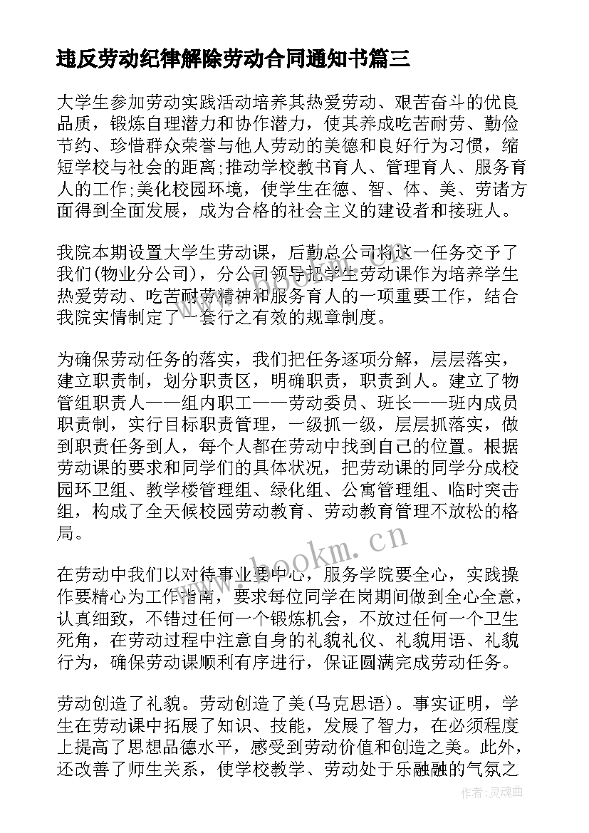 2023年违反劳动纪律解除劳动合同通知书(模板5篇)