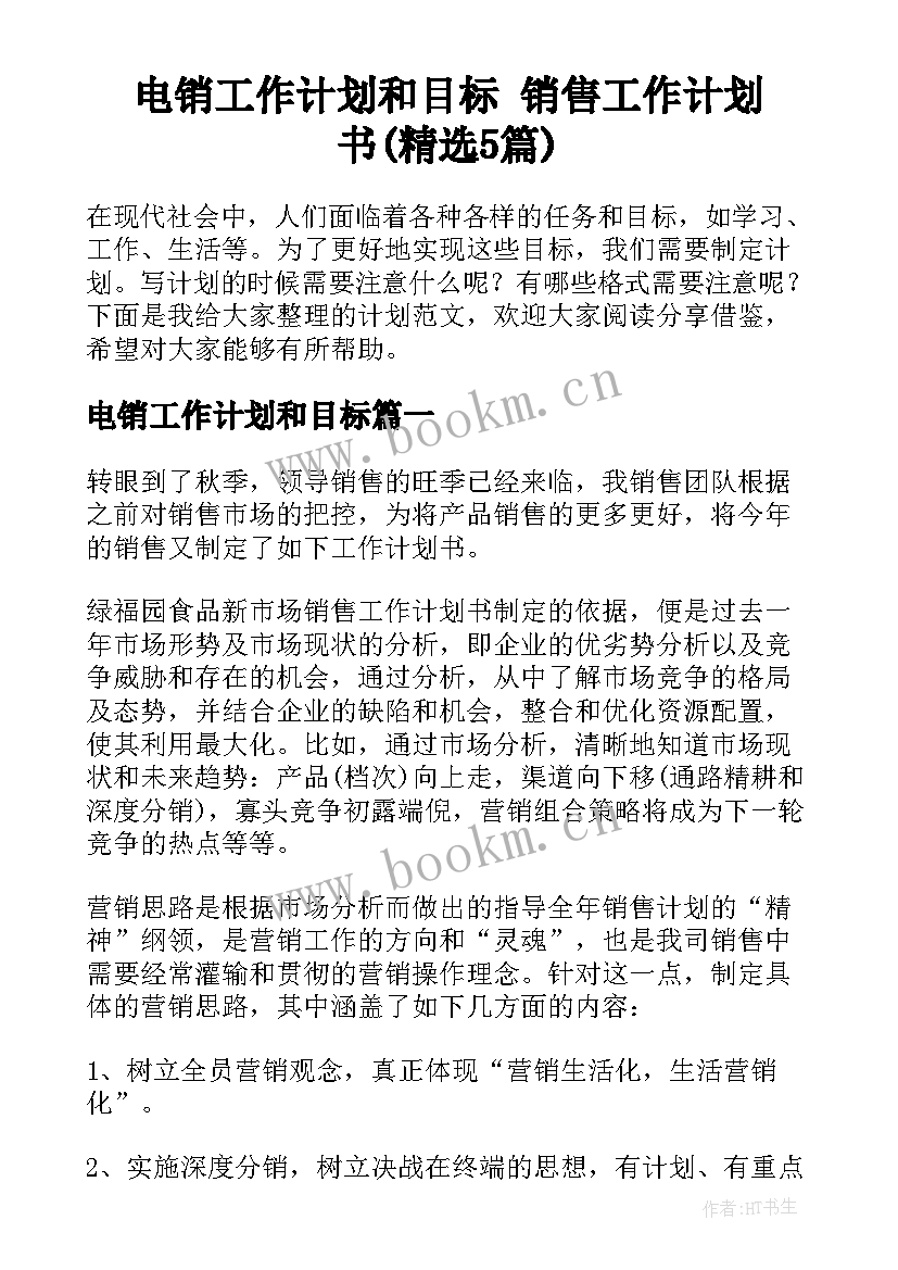 电销工作计划和目标 销售工作计划书(精选5篇)