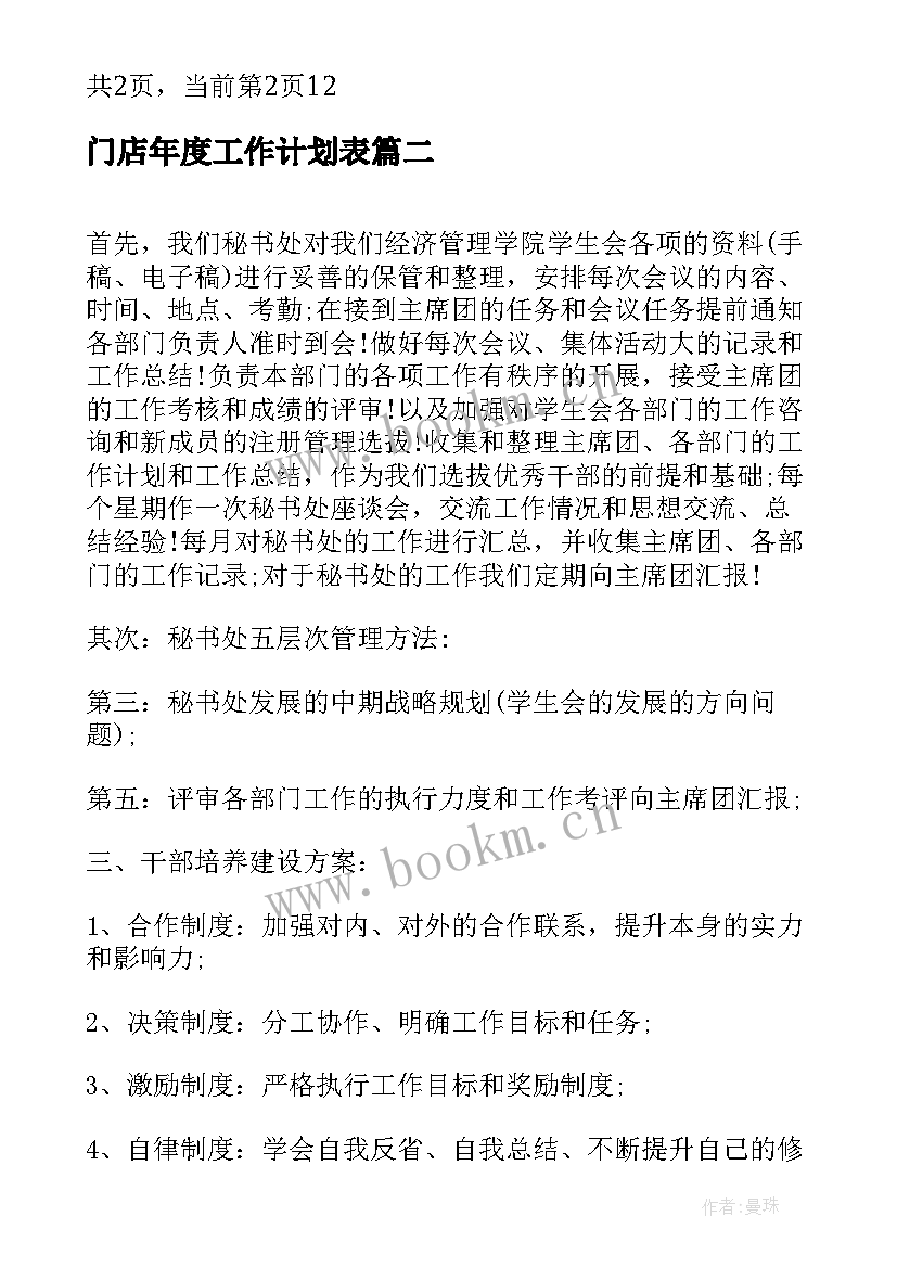 2023年门店年度工作计划表(通用6篇)