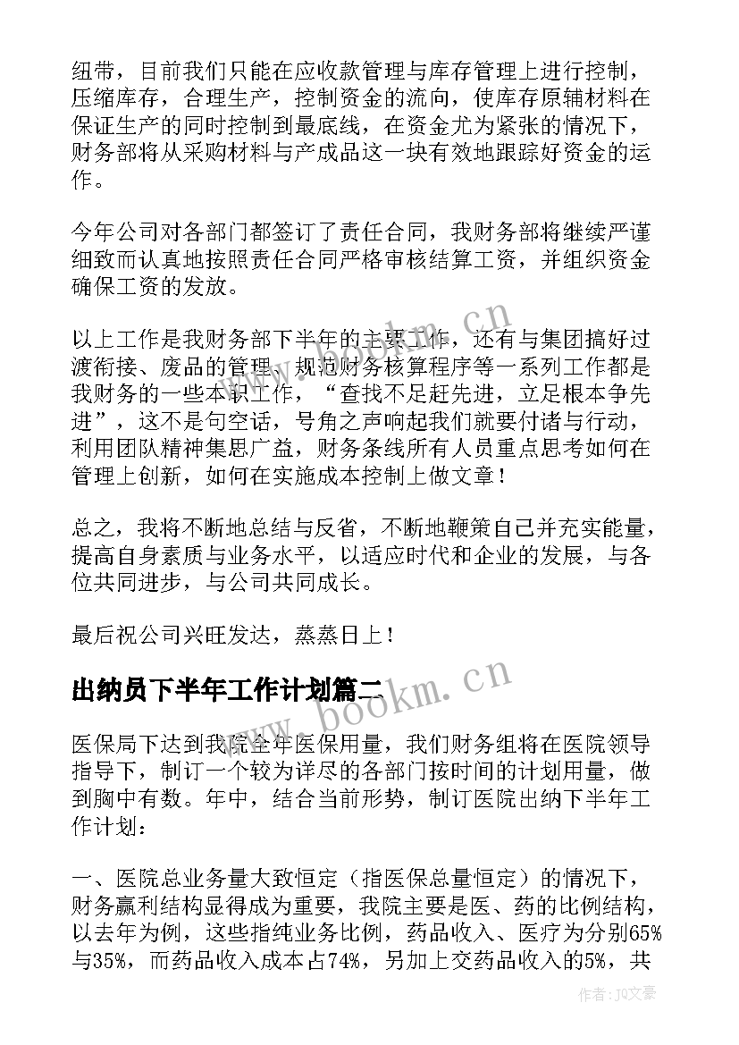 出纳员下半年工作计划 出纳下半年工作计划(大全8篇)