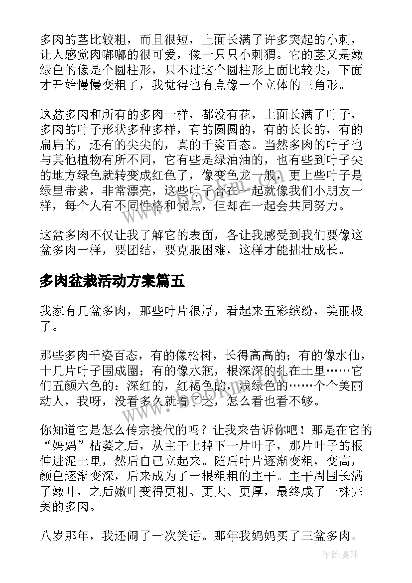 最新多肉盆栽活动方案(精选5篇)